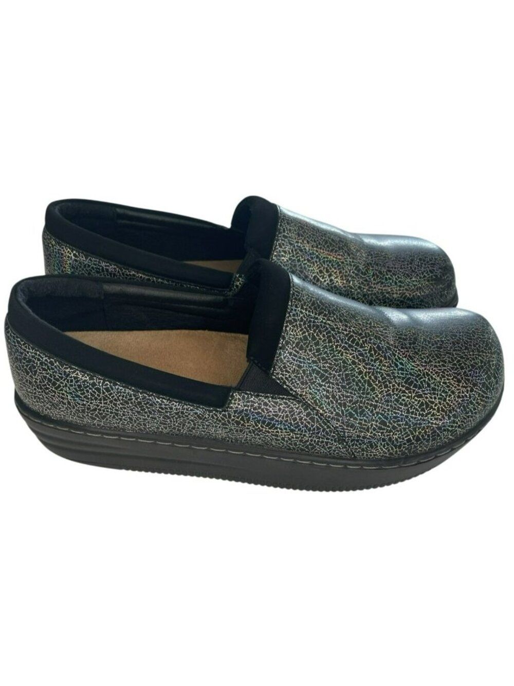 Glolily Jenny ll Clogs Shoes Silver Crackle Women's Slip Resist Women's Size 10M